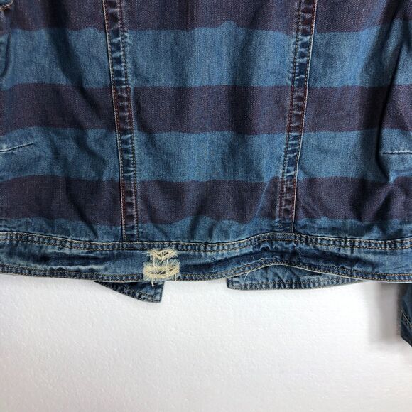 White Crow Distressed Denim Jean Jacket Fade Stars Stripes Womens Size Medium - Picture 8 of 13
